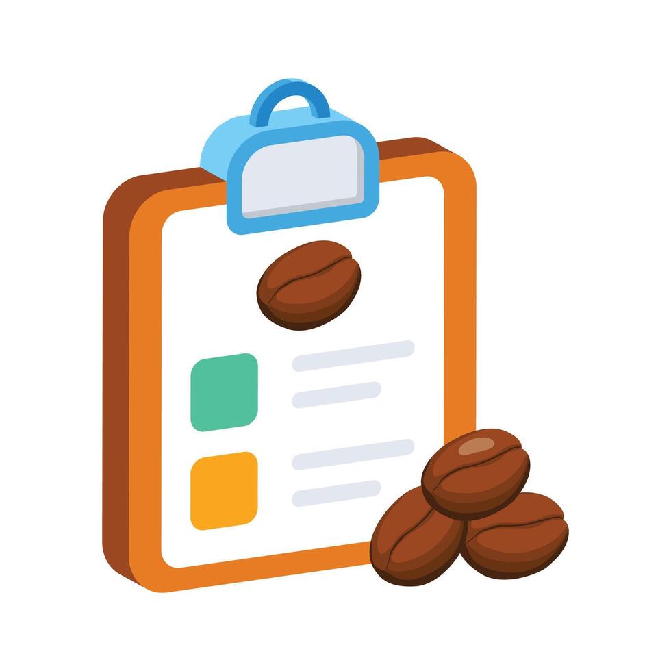 A clipboard with coffee recipes and coffee beans illustration. vector