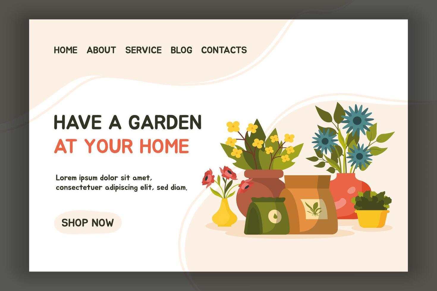 Gardening Web Landing Page with Flowers and Plants vector