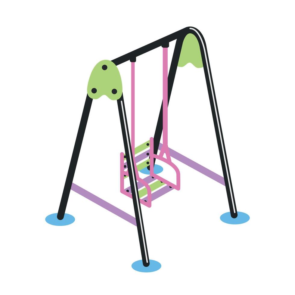 Swing with hanging seat isolated on white background. Outdoor playground device or equipment for children's play activity and entertainment. Colorful illustration in flat cartoon style. vector