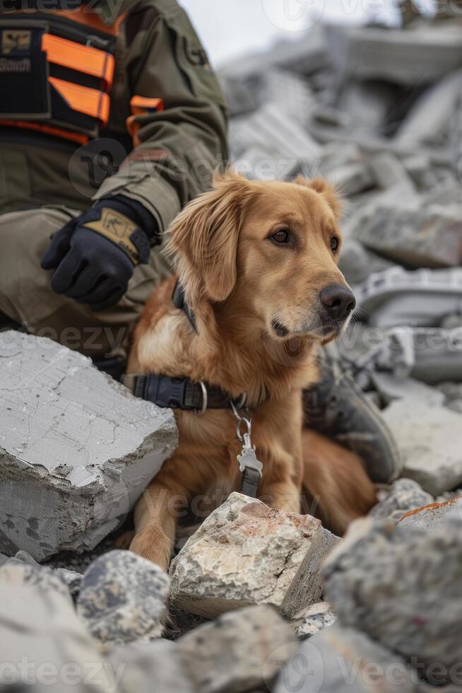 Brave Rescue Dog Training in Simulated Disaster Site for Crisis Preparedness and Recovery Efforts photo