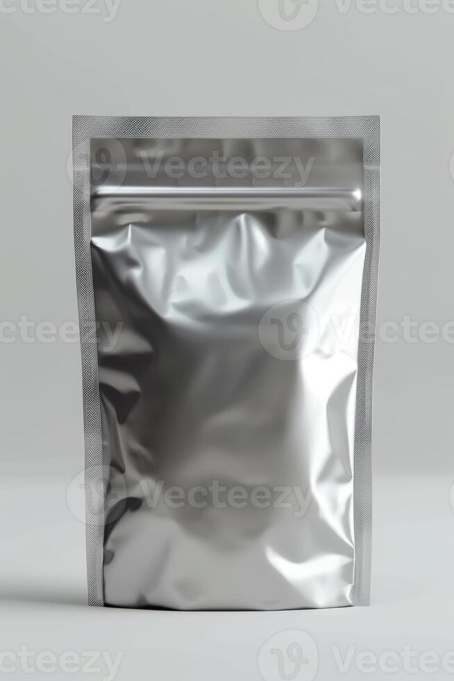 Modern Matte Silver Pouch Mockup with Transparent Panel for Product Display Design photo