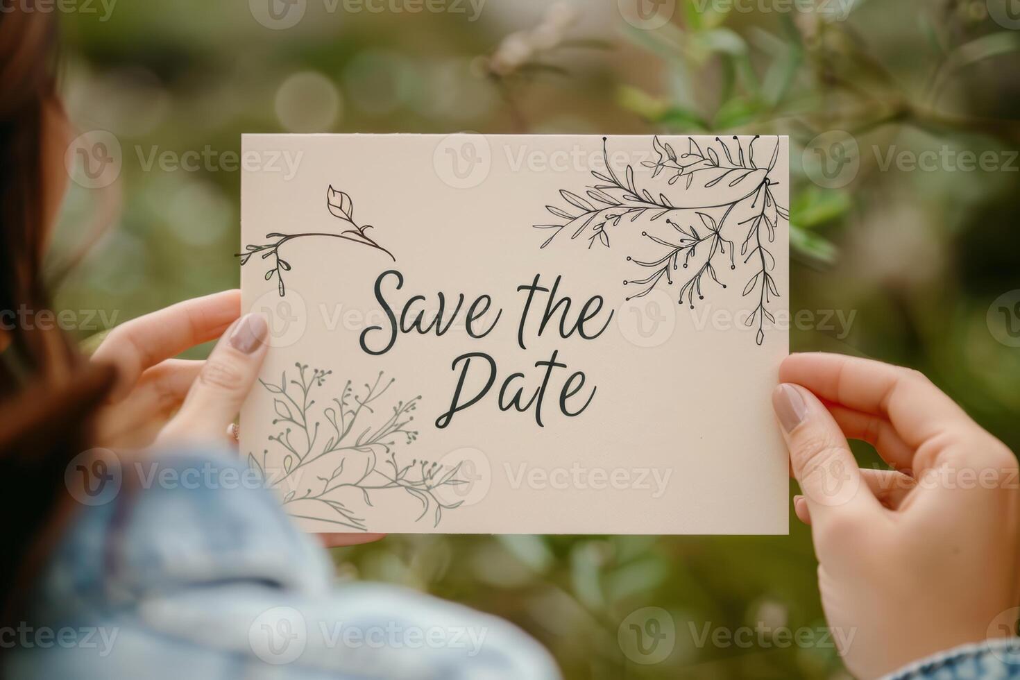 Hand-Lettered Save the Date Card with Delicate Botanical Sketches for Natural Aesthetic Design photo