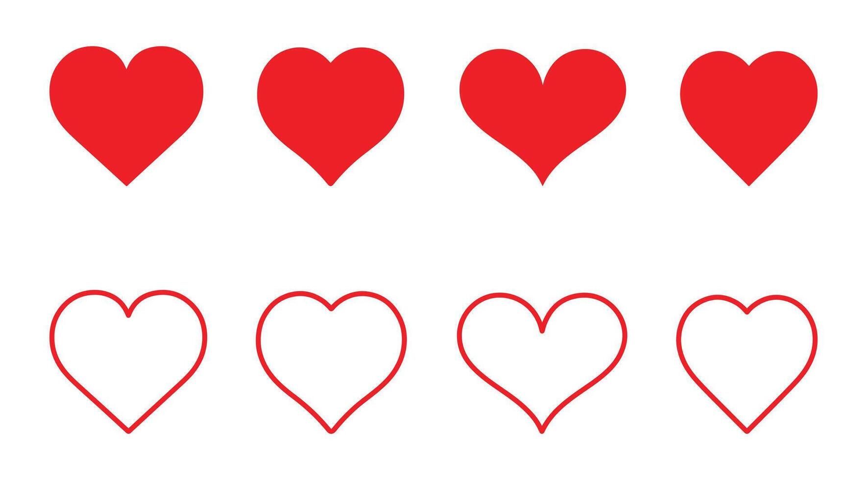 Heart icon set. Stylized different heart icon in flat and line art style. vector