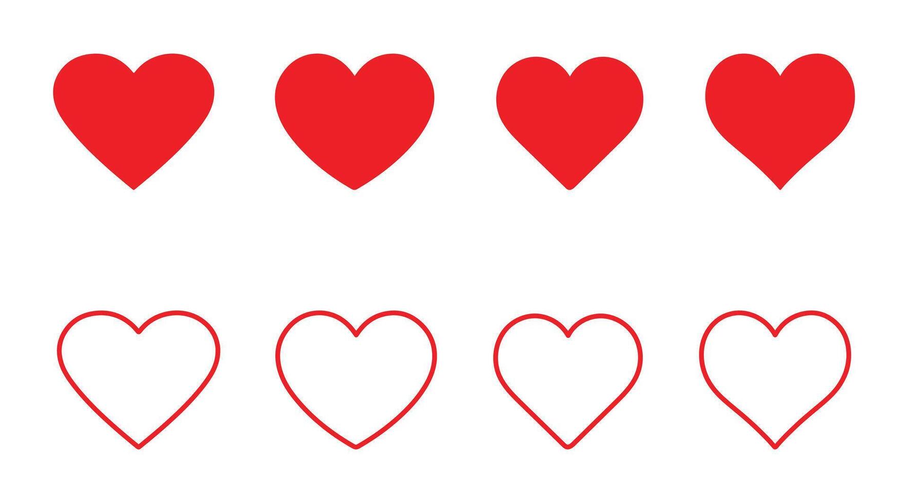 Set of red hearts. Love, Heart or romance symbol. illustration vector