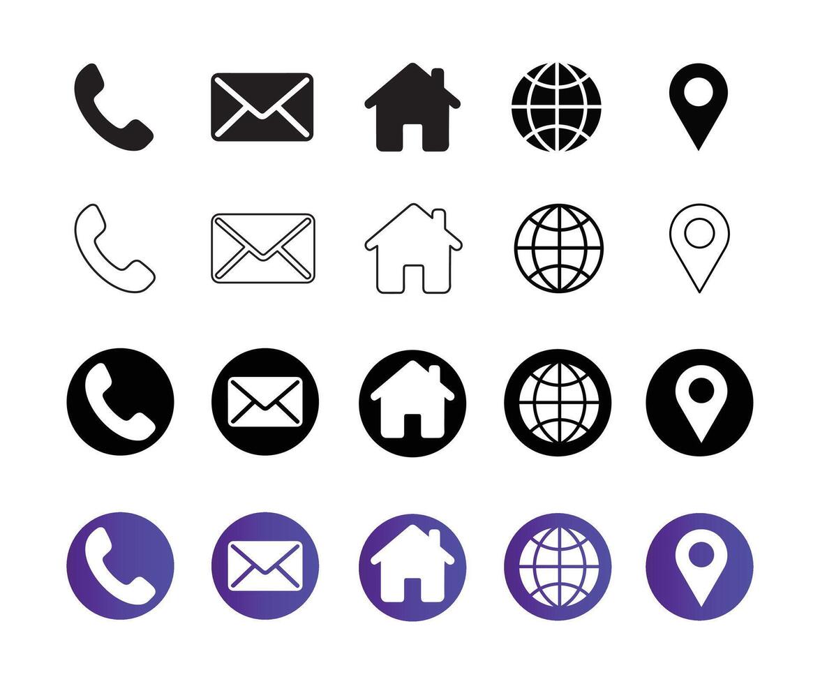 Web icon set. Home, location, call, email, address, globe, mail, website icon. Contact us icon. illustration vector
