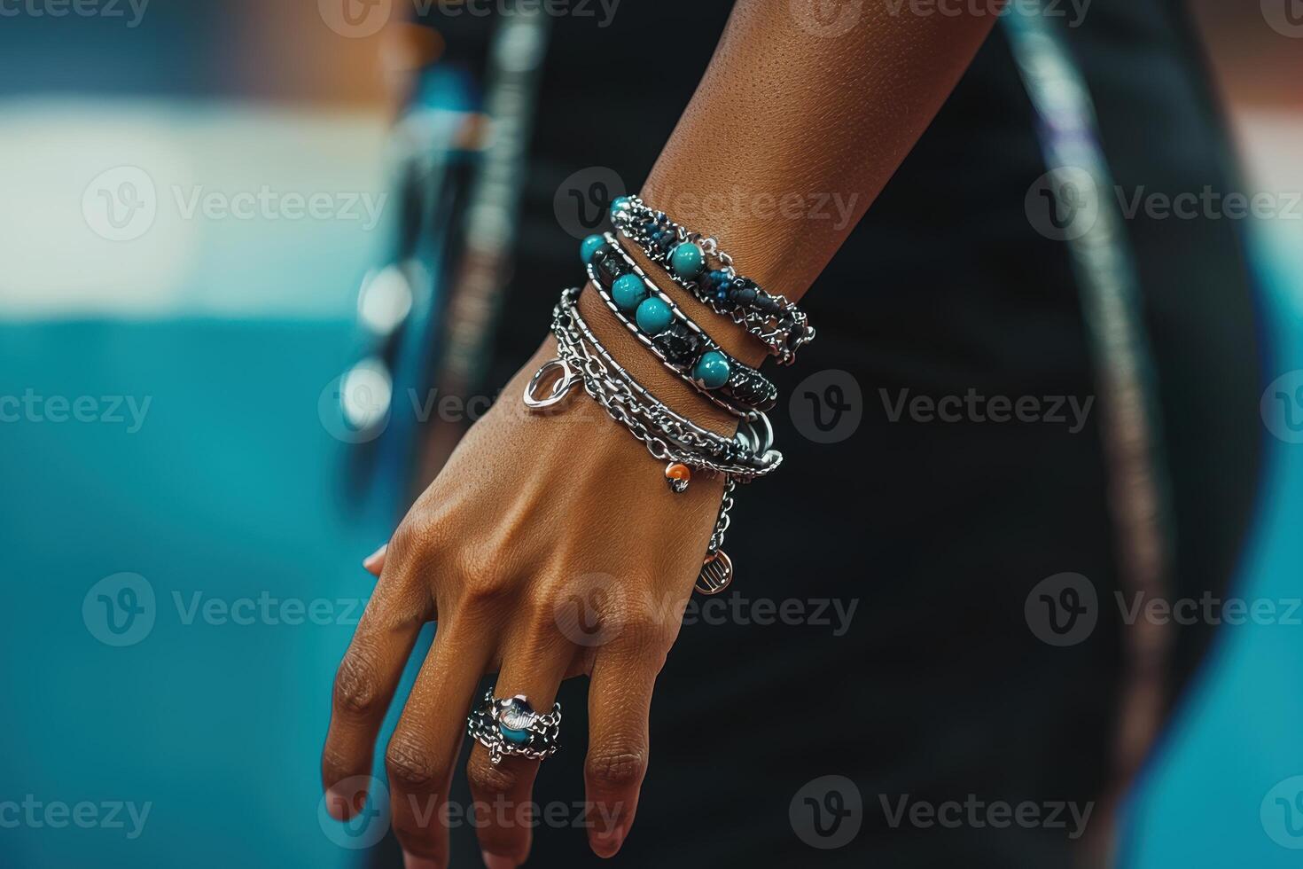 Athletic Fashion. Sporty Bracelets and Rings on a Badminton Player's Hand for Style and Elegance photo