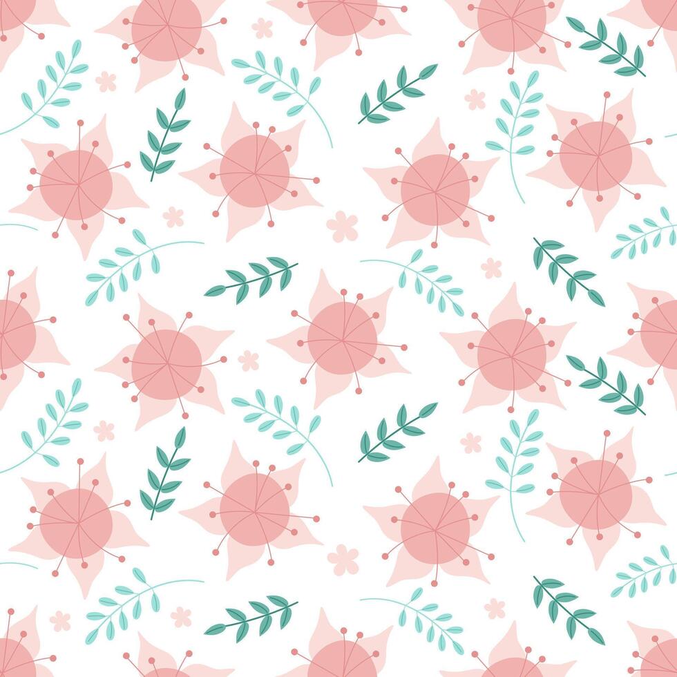 Seamless floral pattern in pink color. Illustration of endlessly repeating ornament. vector