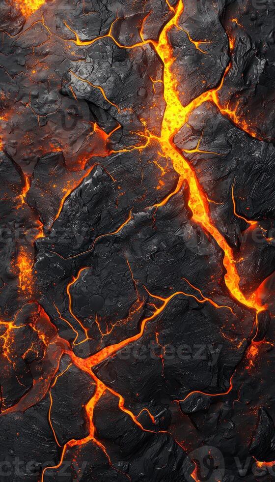Molten Lava Flowing Over Volcanic Rock in Vivid Orange and Red Textures for Nature Design photo