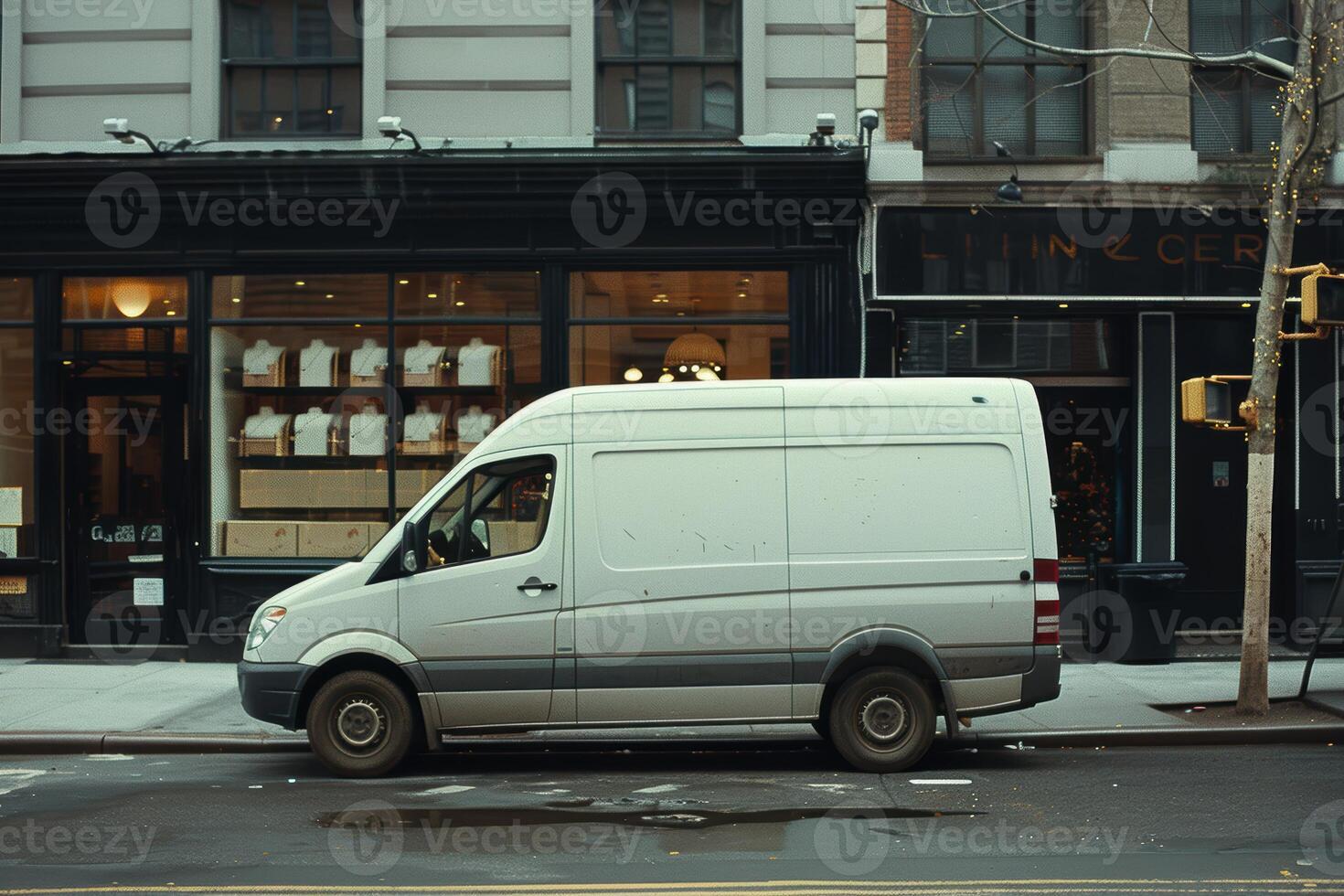 Secure Package Delivery to Jewelry Store with Surveillance and Security Measures at Night photo