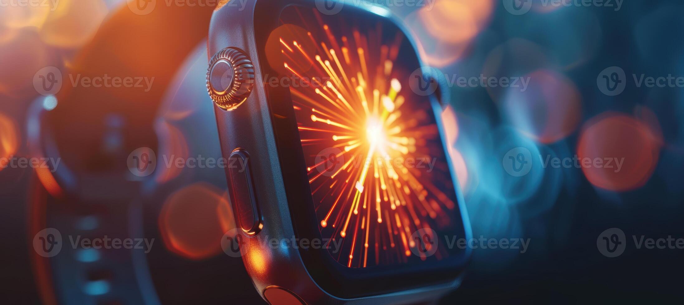 Smartwatch Display with Sunburst Animation for Wearable Tech Promotion and Design photo