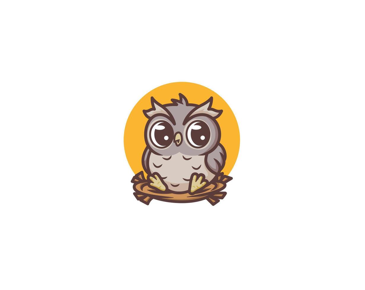 Baby owl was in the nest mascot logo vector