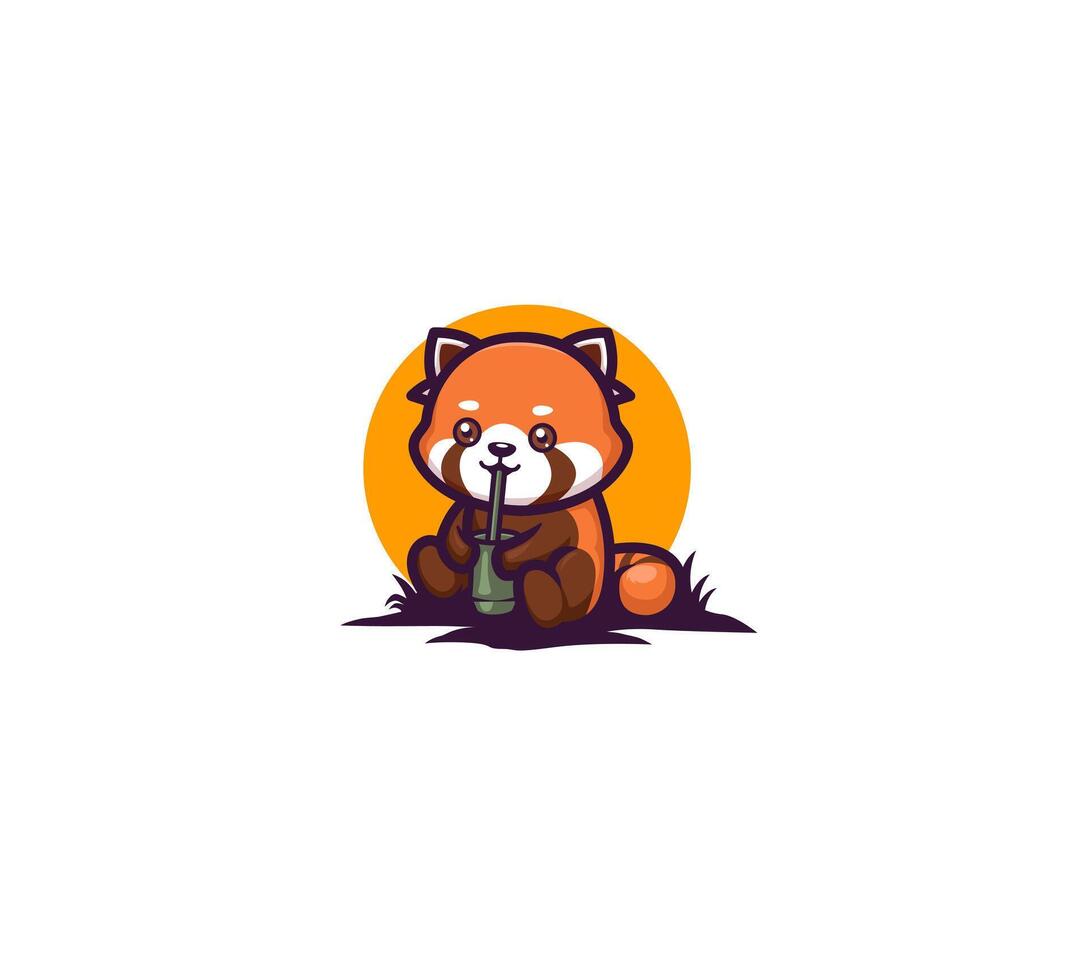 Cute red panda drink mascot logo vector