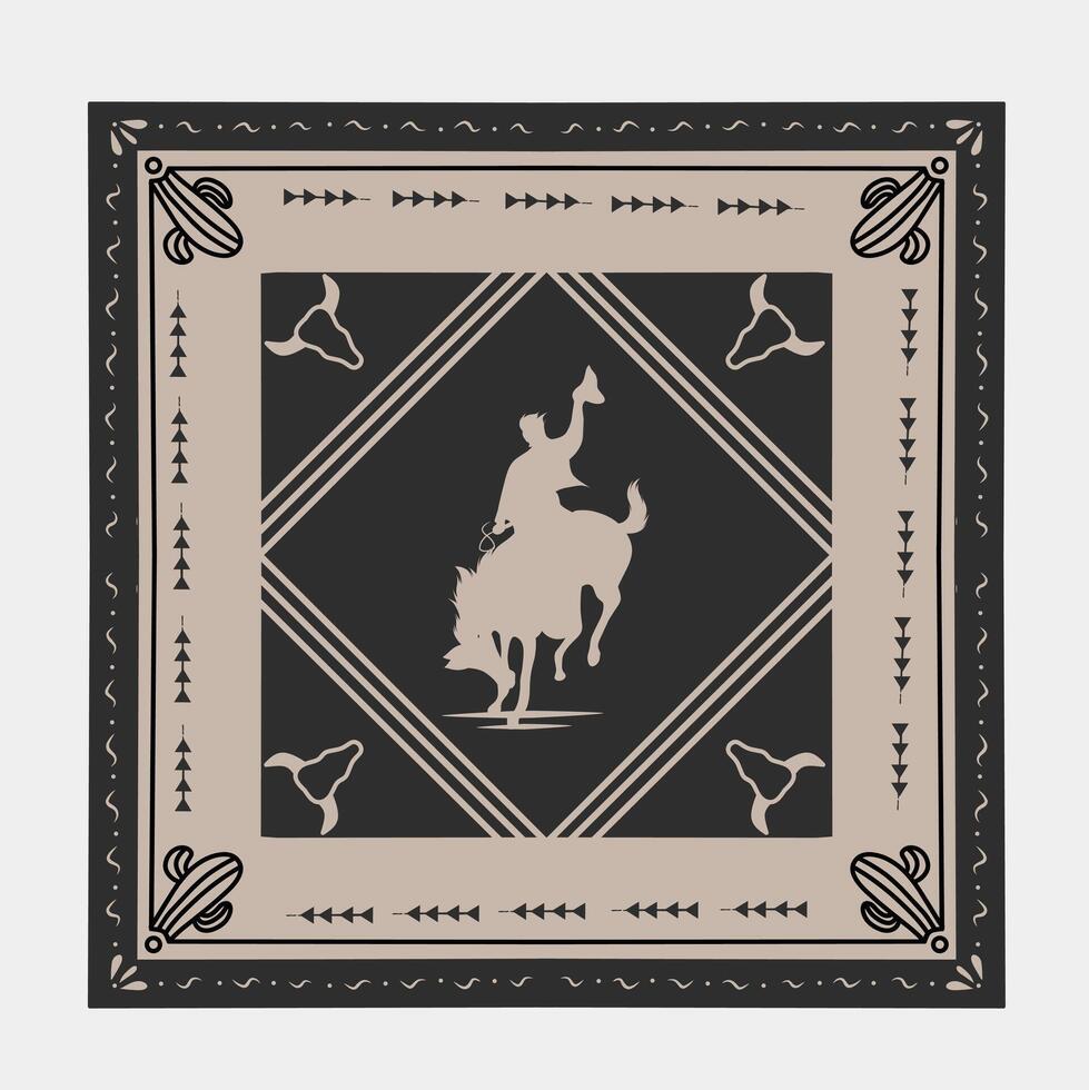 Bandana with Old West Element, Cactus, Cowboy, Bison Head, Perfect for Print, Apparel, etc vector