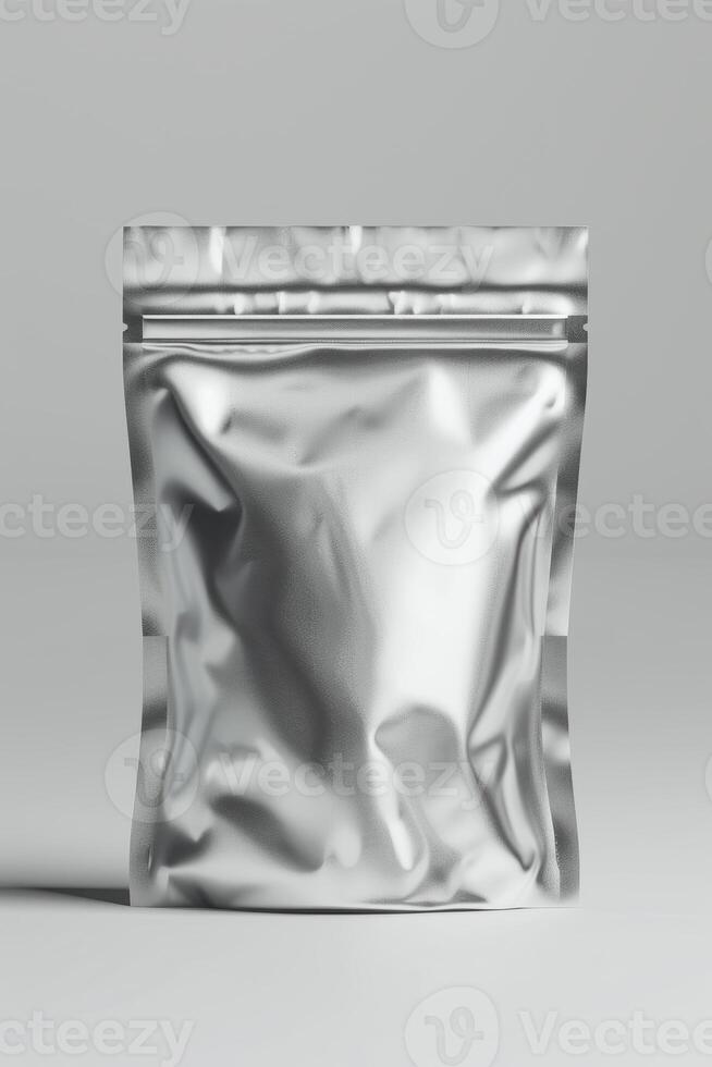 Modern Matte Silver Pouch Mockup with Transparent Panel for Product Display Design photo