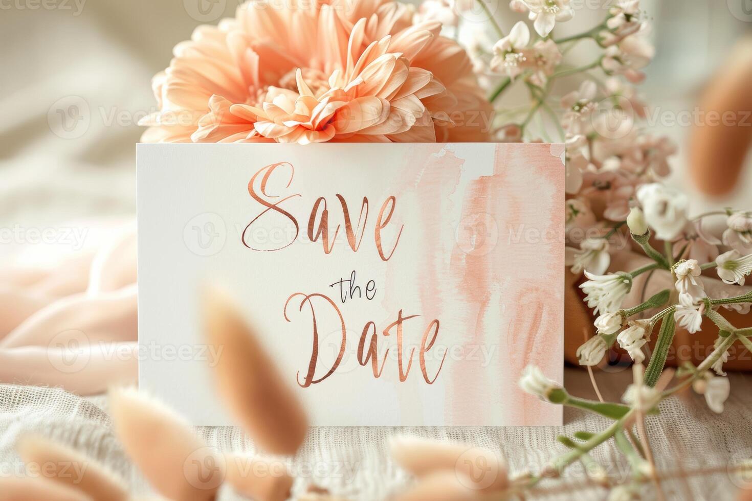 Elegant Watercolor Save the Date Card Design in Soft Peach and Cream Tones photo