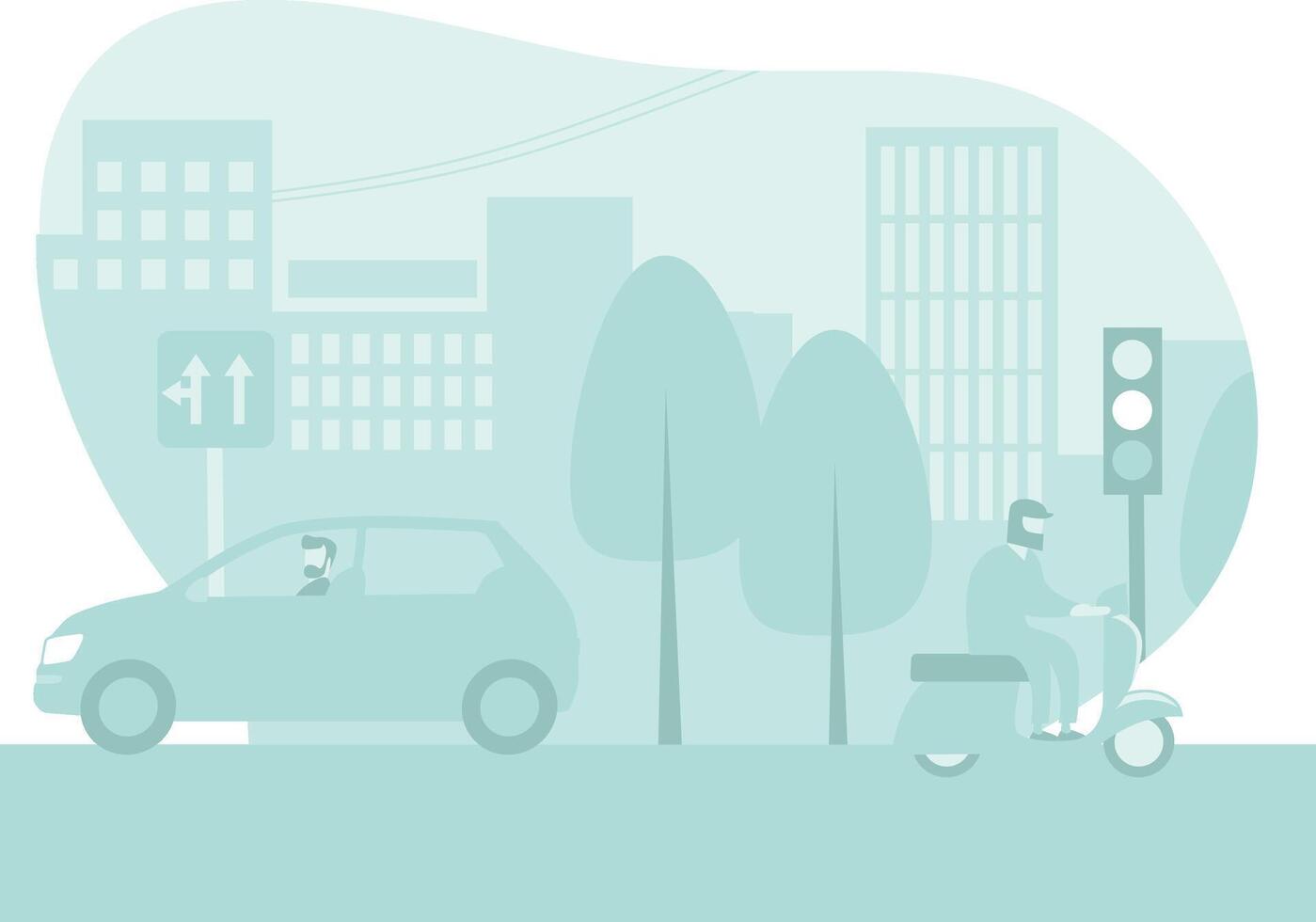 A man on a scooter is riding through the city vector