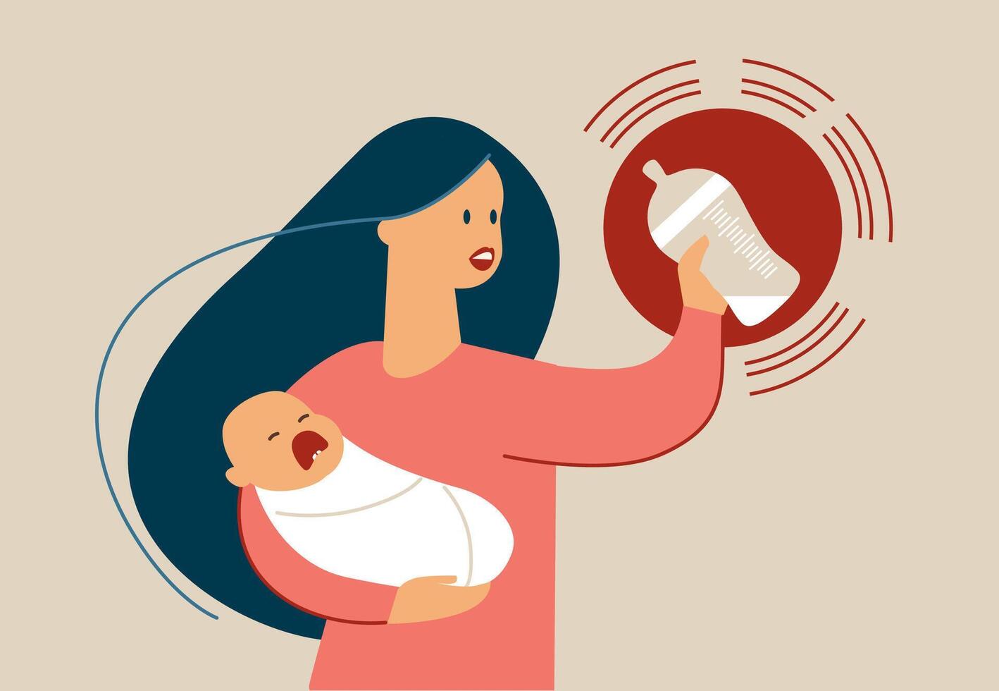 A woman holding a baby and a bottle vector