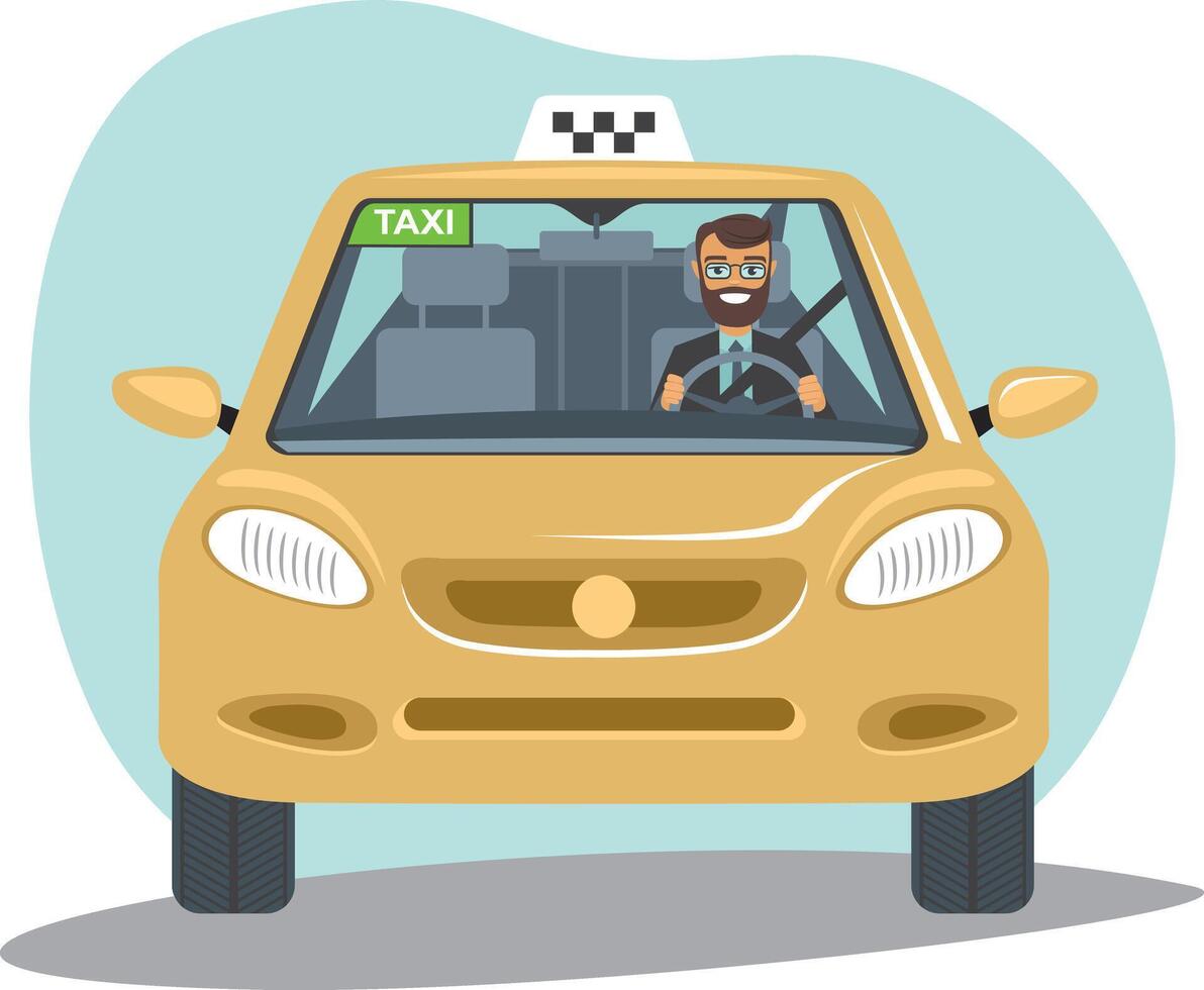 A cartoon man driving a taxi cab vector