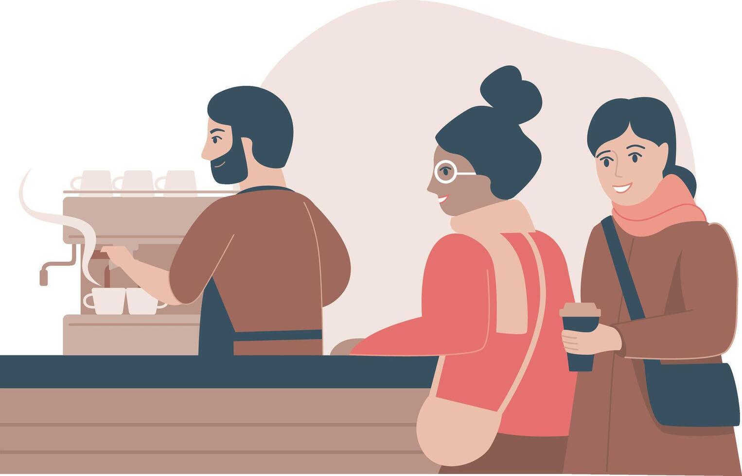 A cartoon illustration of people standing at a coffee shop vector