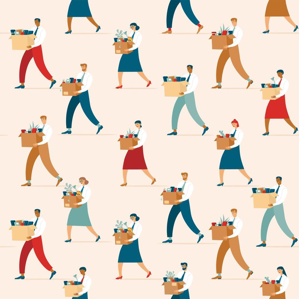 People moving boxes and boxes in a seamless pattern vector