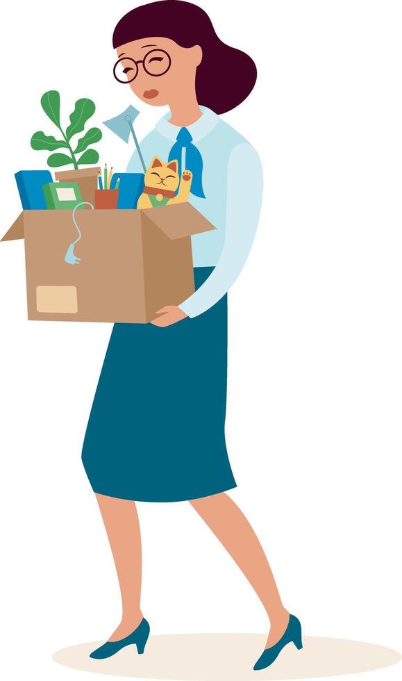 A woman carrying a box with plants and other items vector