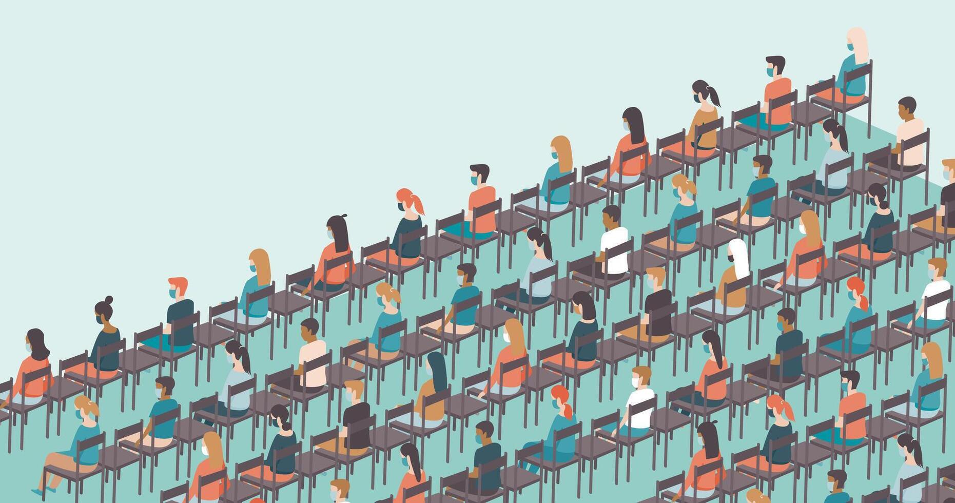 An illustration of people sitting in rows vector