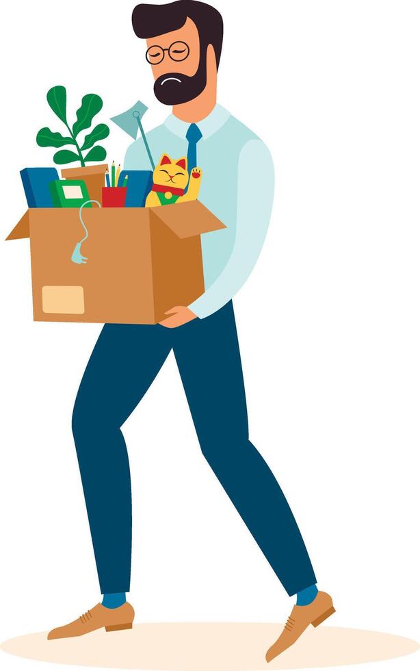 A man carrying a box with plants and other items vector