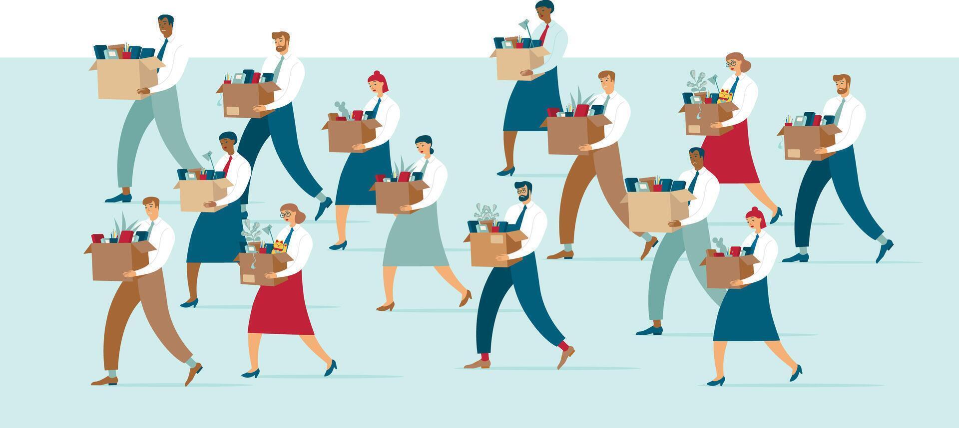 People carrying boxes and bags in a group vector