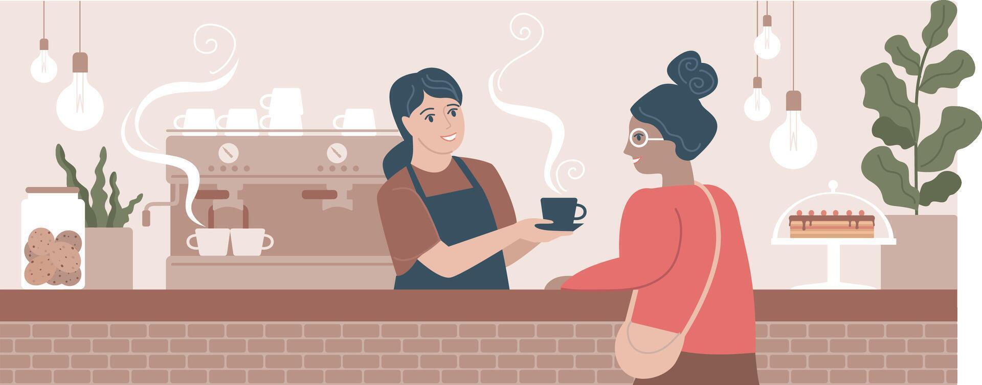 A woman is talking to a man at a coffee shop vector