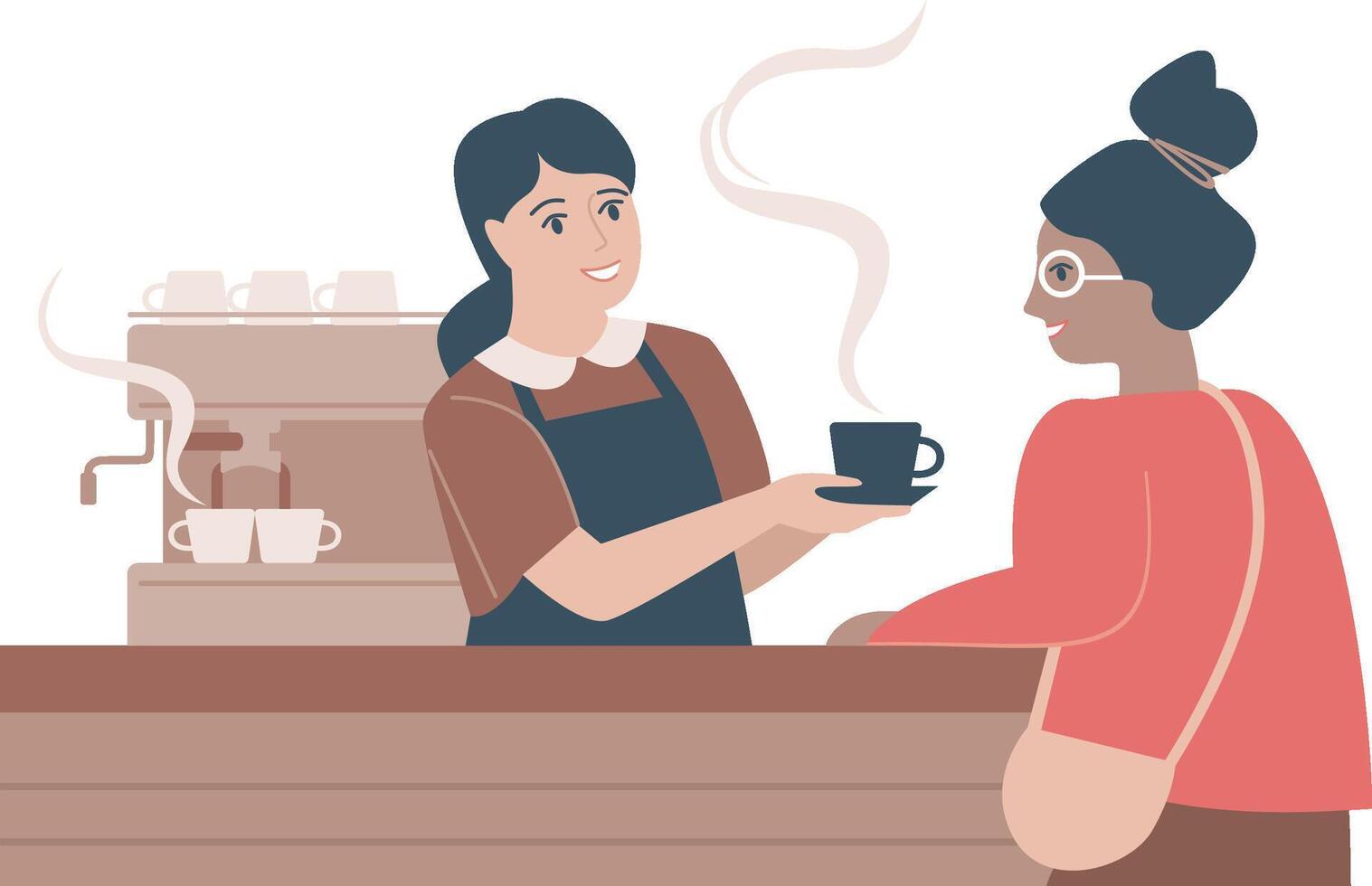 A woman is serving coffee to a man at a coffee shop vector