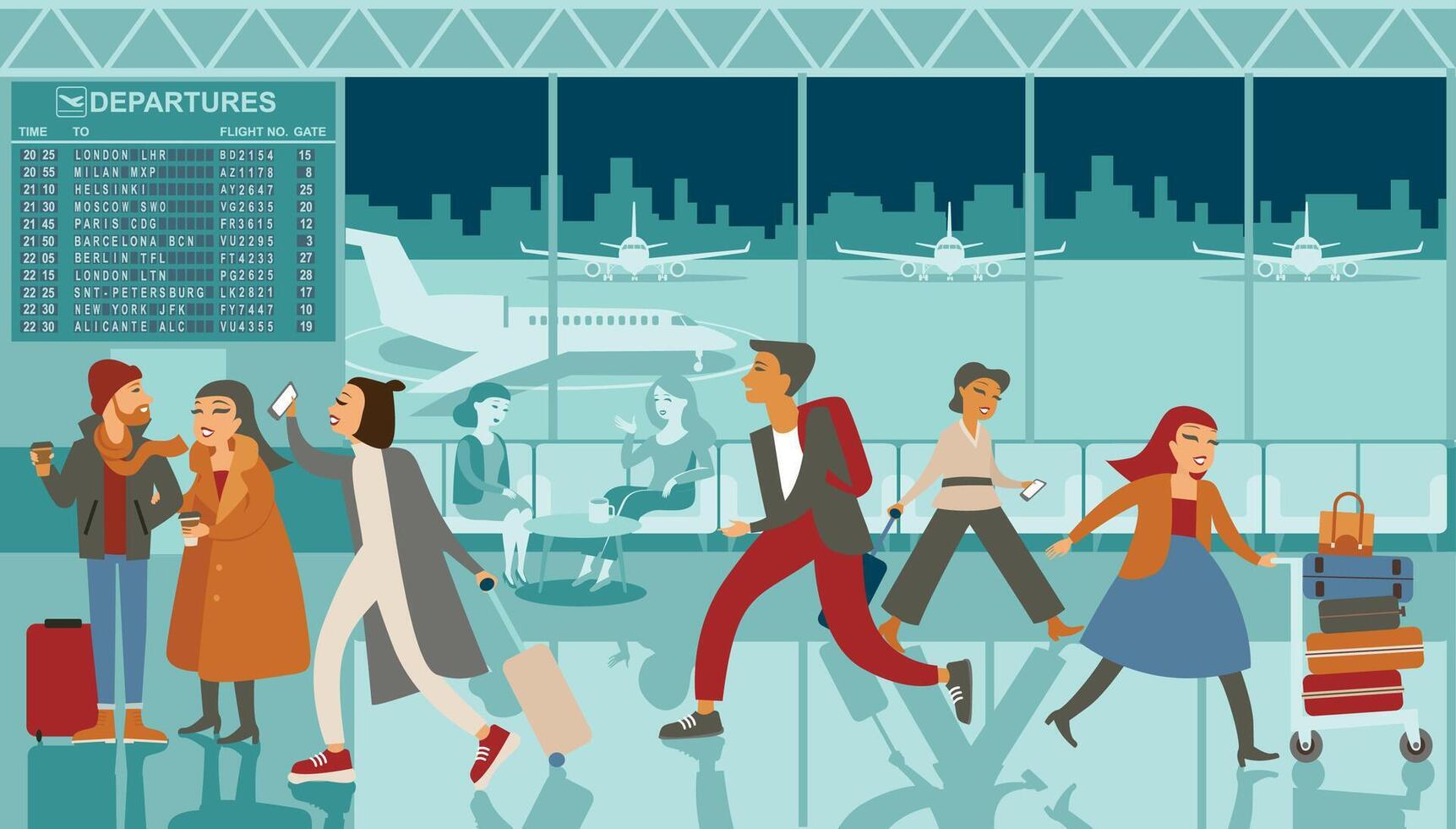 People walking through the airport terminal vector