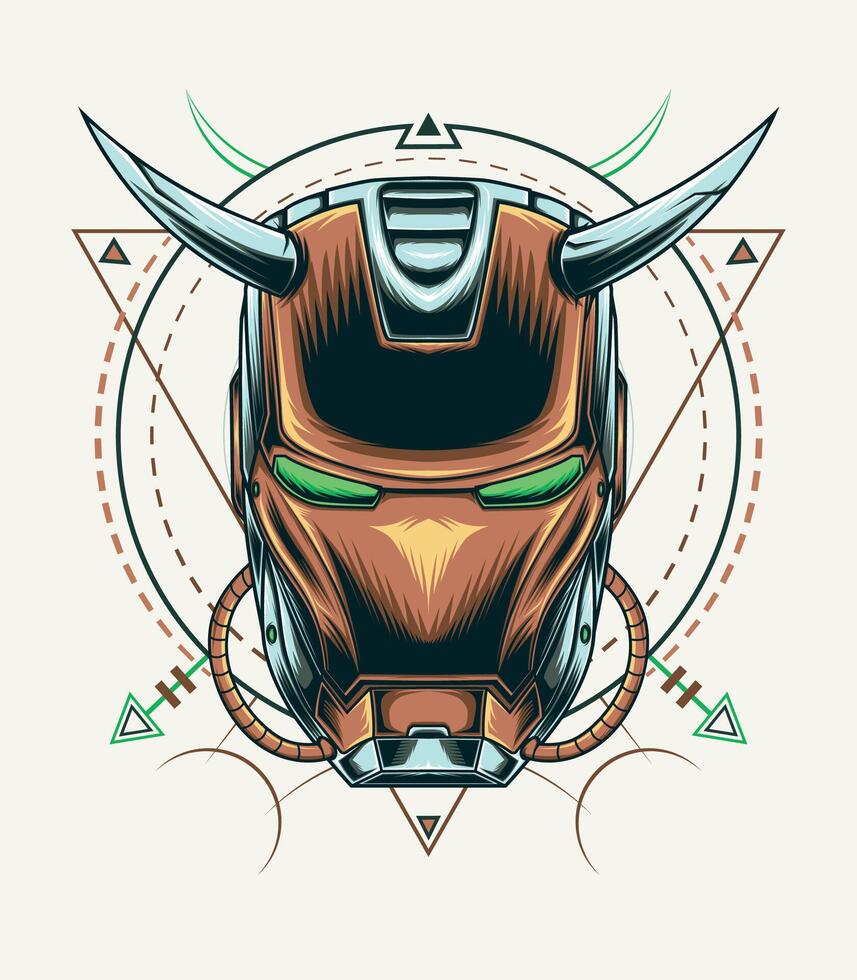 Logo robotic face in gold and silver color vector