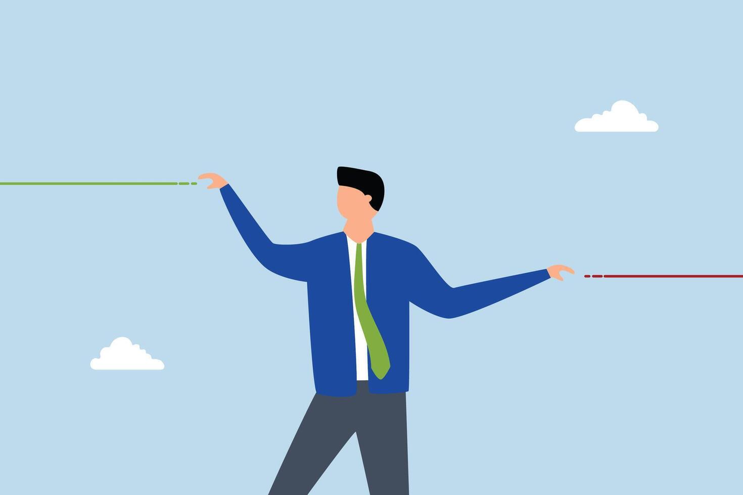 Expectation vs reality result, businessman sets expectation, and on the other hand, there is resulting outcome. vector