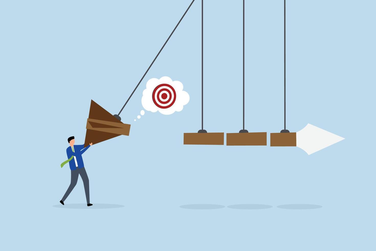 Business impact, businessman push dart pendulum to reach target. vector