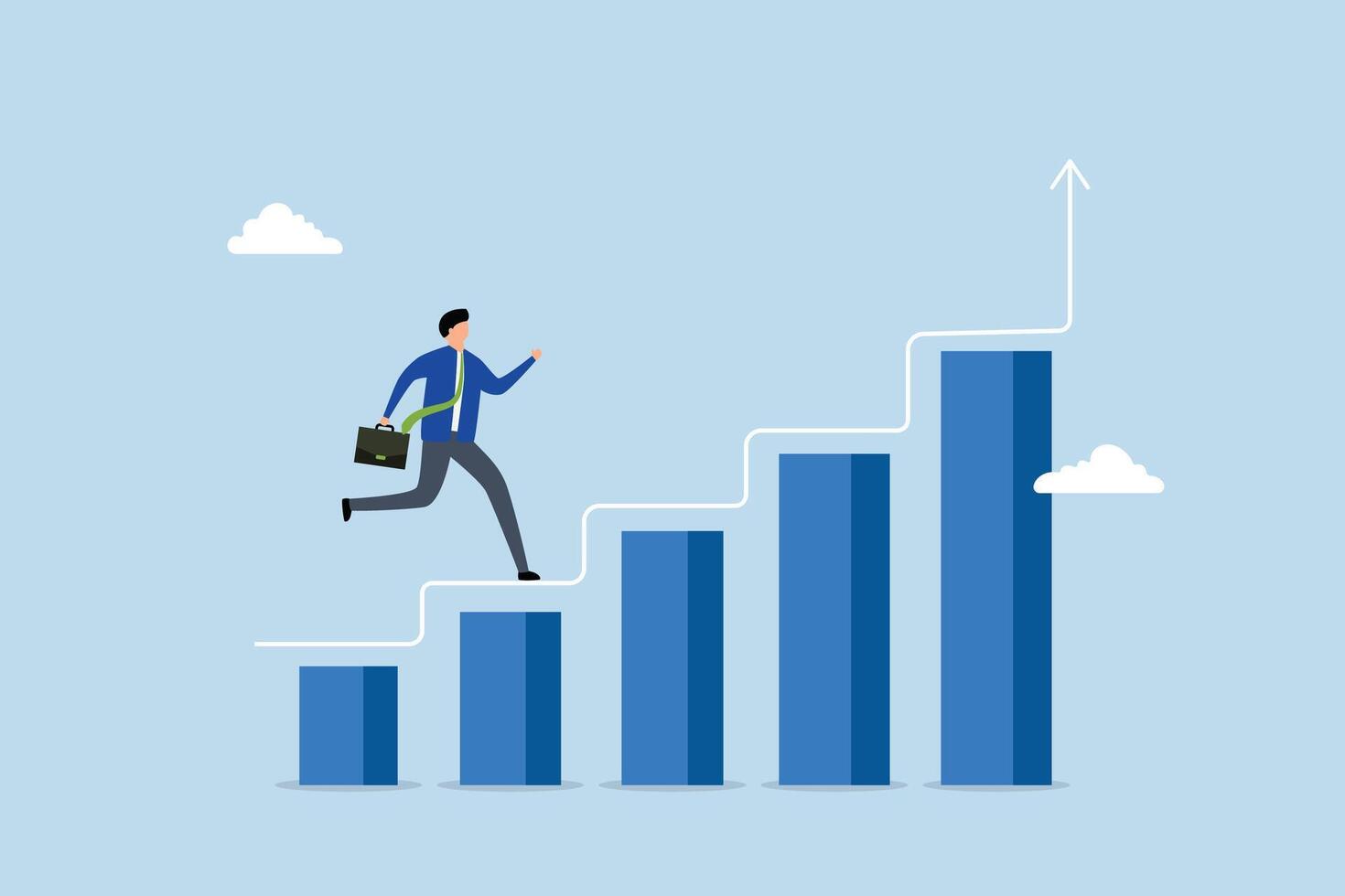 improvement to success, entrepreneur ascends success chart and graph with steps to achievement. vector