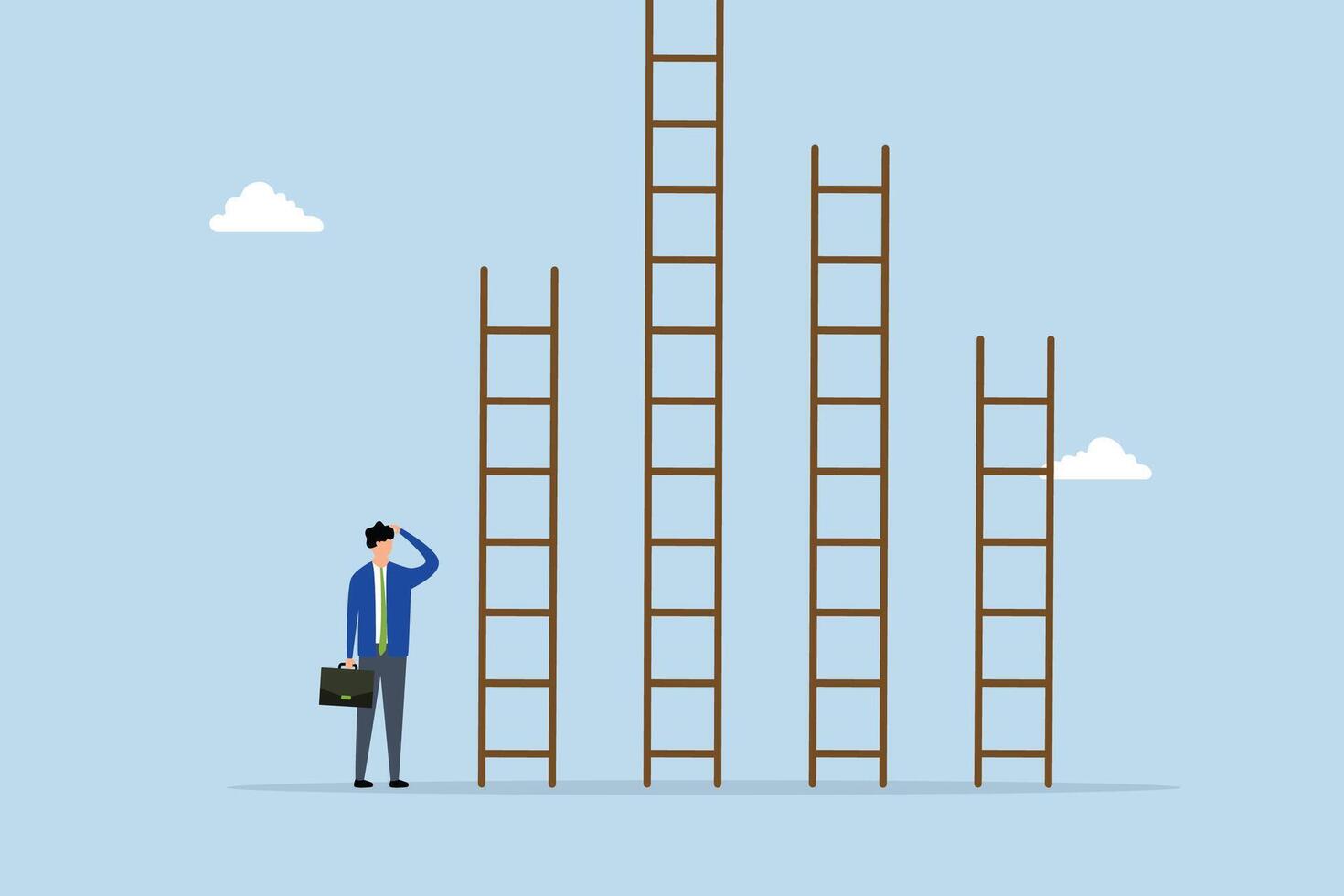 Choosing success ladder, businessman thinking to choose the right ladder. vector