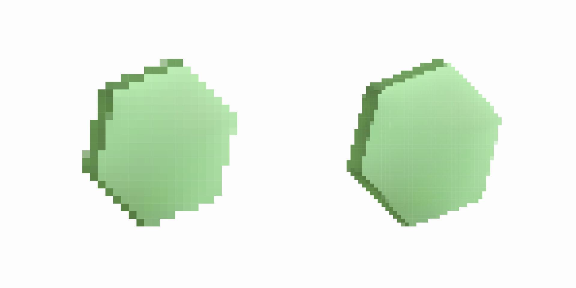 Two simple green hexagons in minimalist style with pixelated edges and soft color tones vector