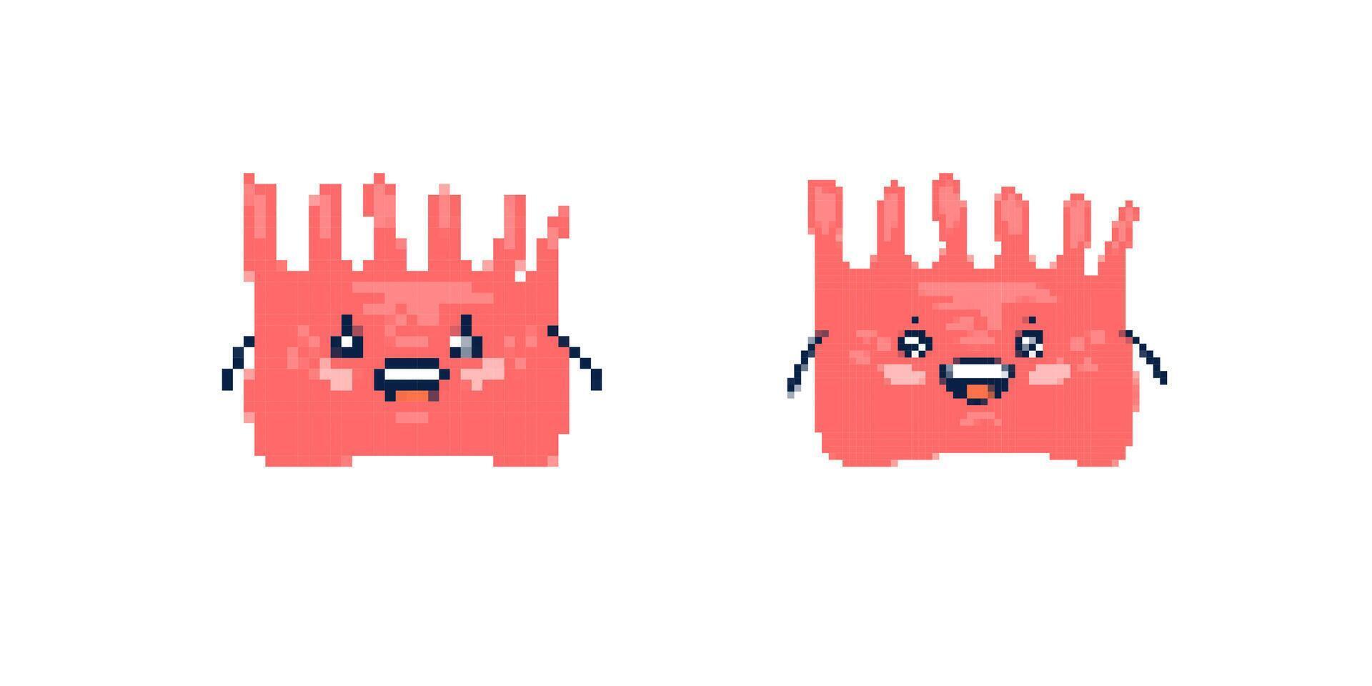 Pixel art happy coral like creature with expressive face vector