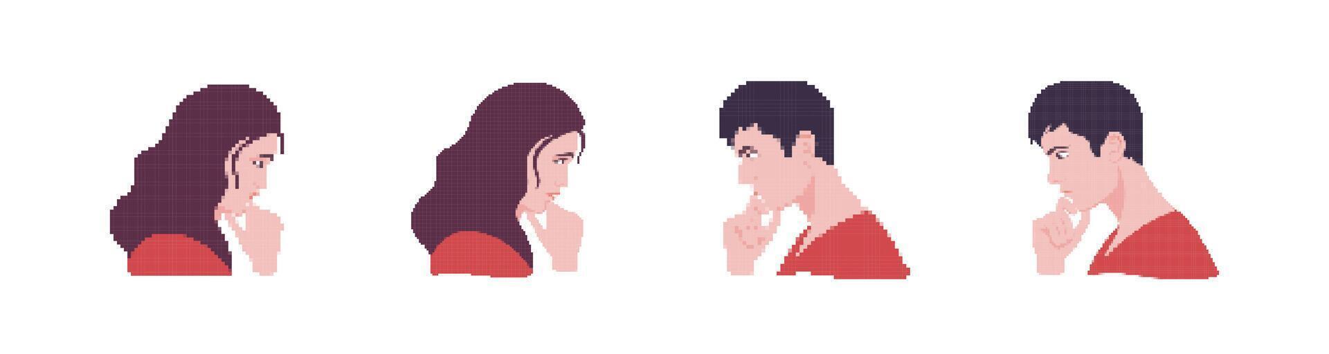 Four side profile portraits of thoughtful people expressing contemplation and curiosity vector