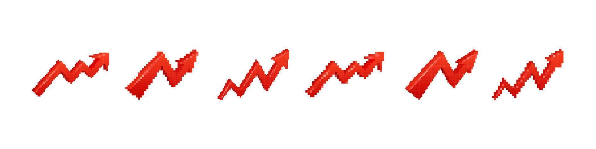 Red pixelated zigzag arrows display upward movement in sequence for data analysis vector