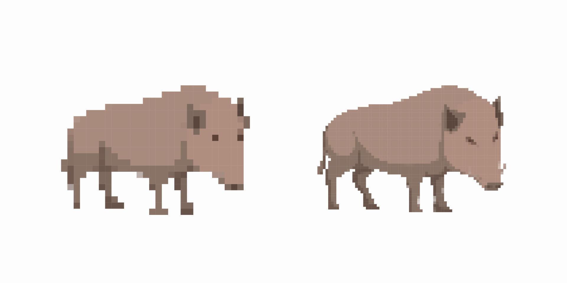Pixel art wild boar duo in a simple and minimalist style and presentation vector