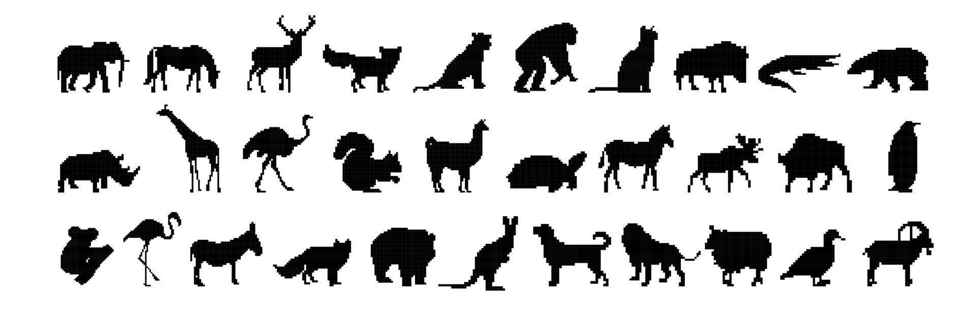 Silhouettes of various animals displaying a wide range of wildlife diversity in black contours vector