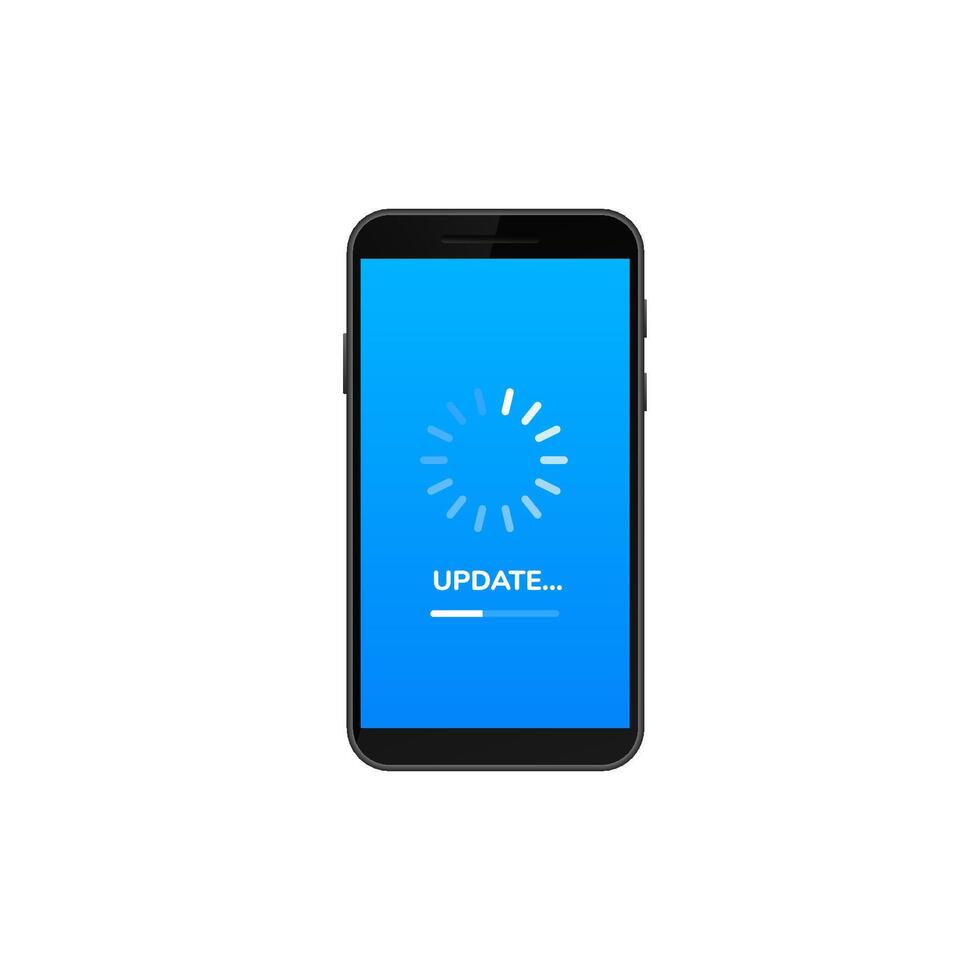 Smartphone display update process loading icon with progress bar in centered closeup view vector