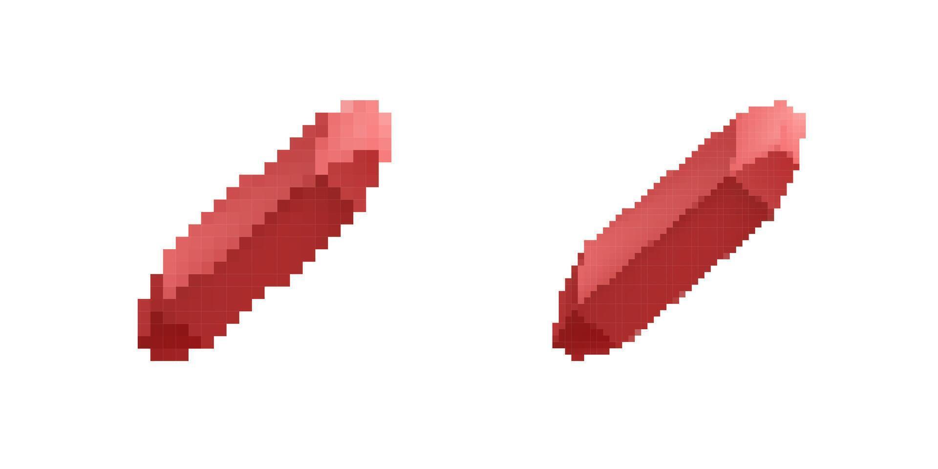 Two red capsules with pixelated look displayed in a simple arrangement vector