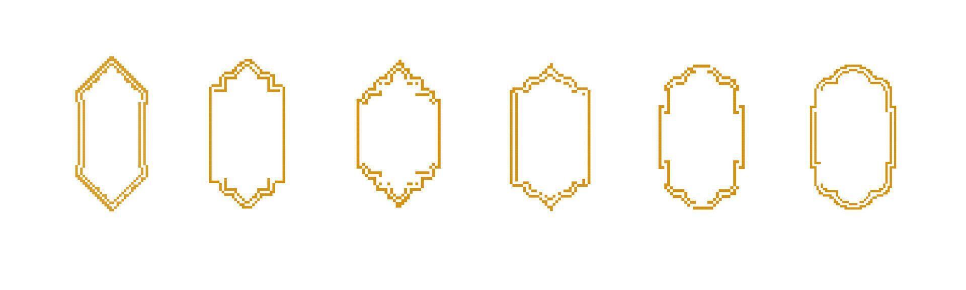 Set of six unique geometric frames with classic gold outline design vector