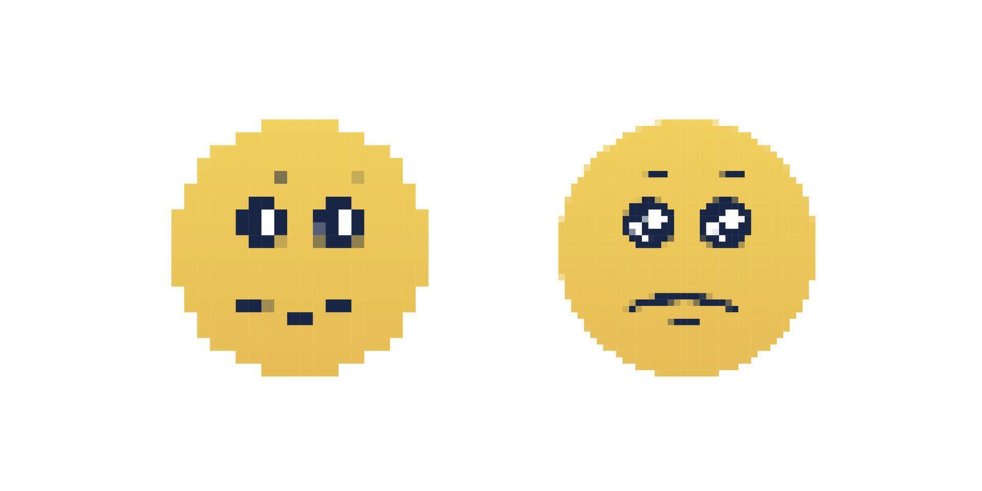 Pixel art emoticons displaying contrasting happy and sad facial expressions vector