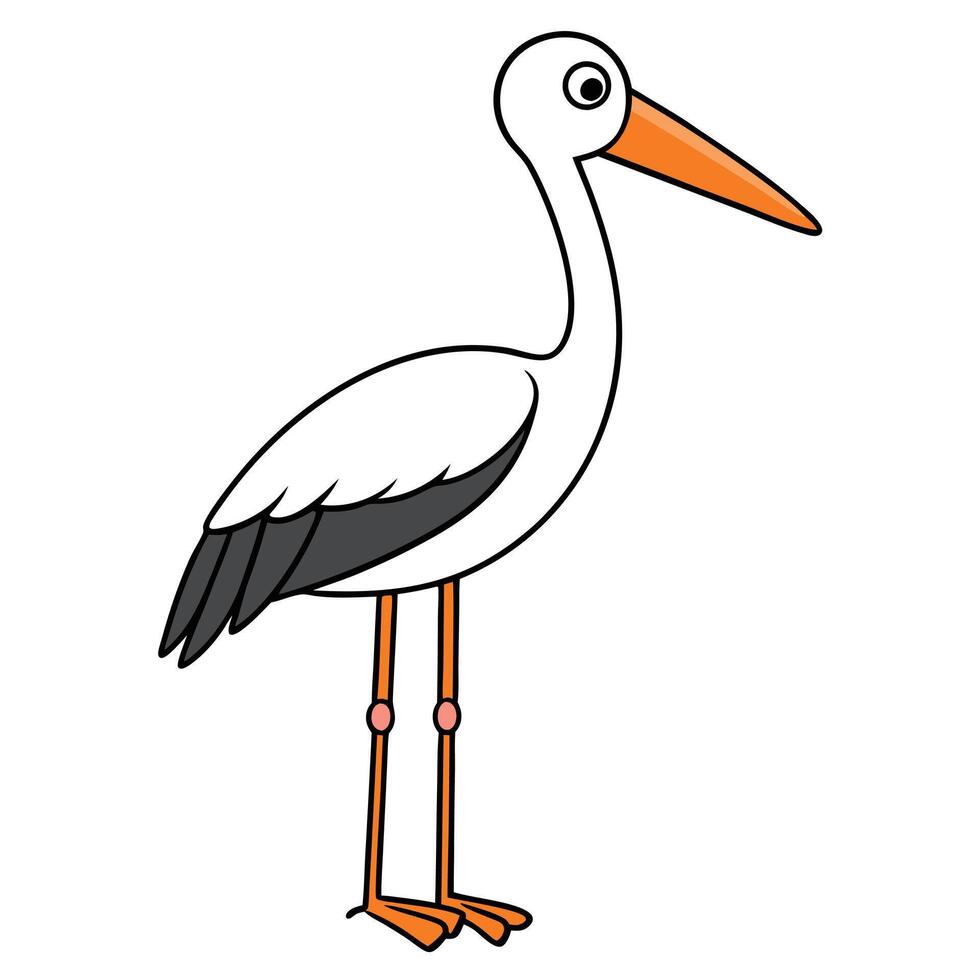 A cartoon stork with orange beak and long legs vector