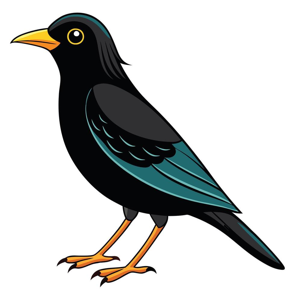 A cartoon black bird with blue beak and yellow feet vector