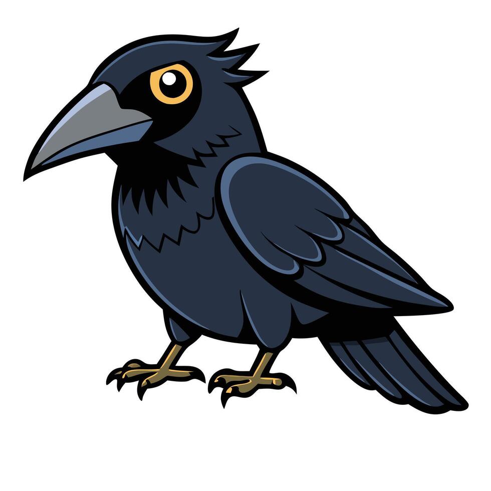 A cartoon crow with a big beak and yellow eyes vector