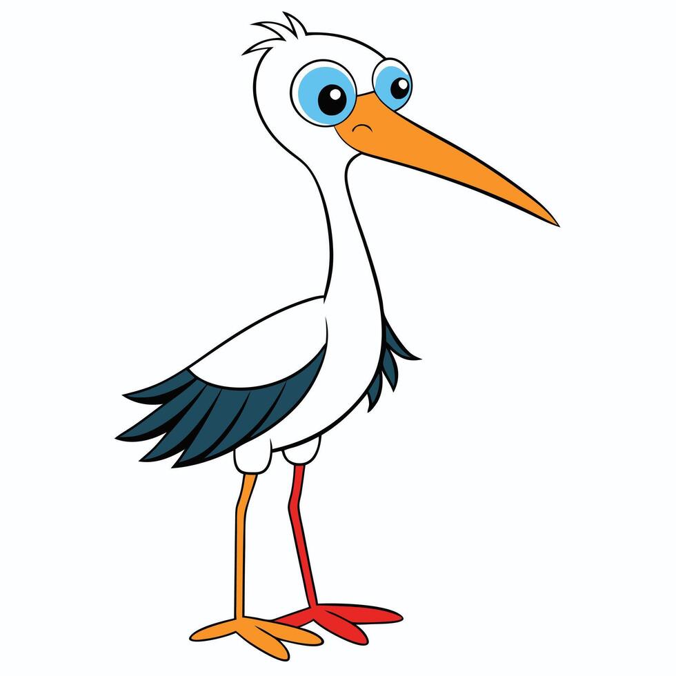 A cartoon stork with blue eyes and long legs vector